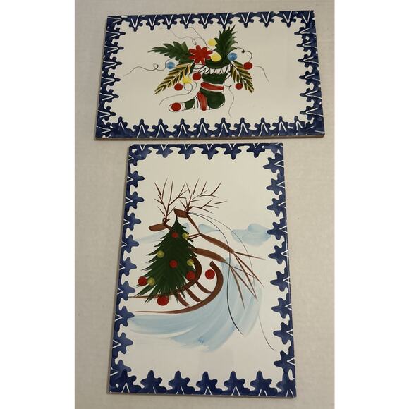 Other - Italian Zanolli Handpainted Ceramic‎ Christmas Trivets Set Of 2 Large 12”